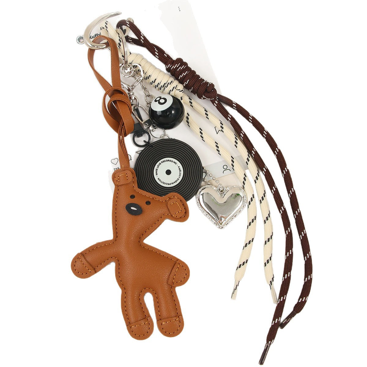 New CartoonBeanieBear Bag Charm Miu Leather Teddy Keychain Black Rope