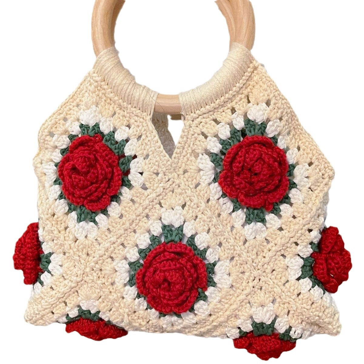New [Only Selling Finished Products] Vintage Rose Handbag Yarn Crochet DIY Handmade Bag Knitted Camellia Handbag