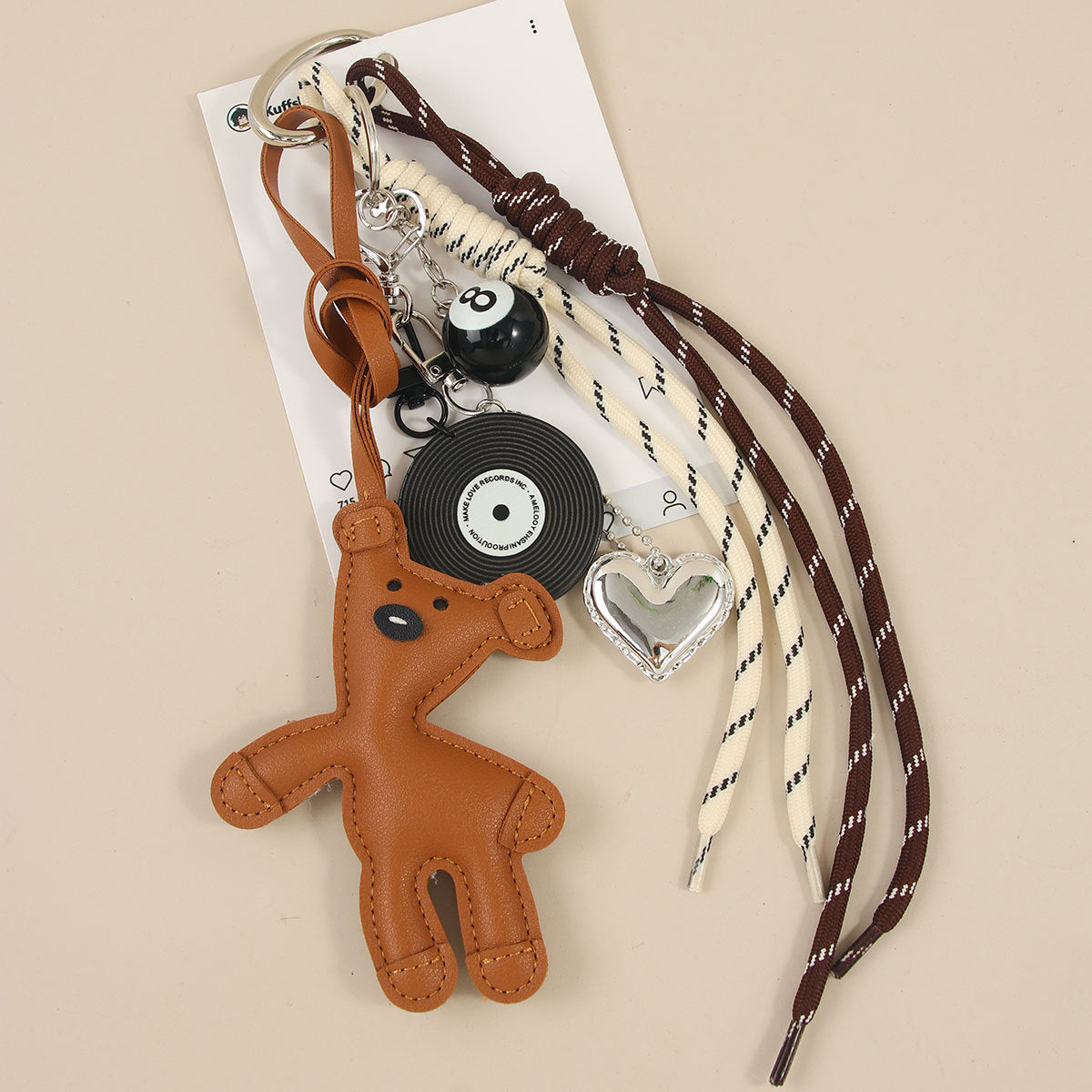 New CartoonBeanieBear Bag Charm Miu Leather Teddy Keychain Black Rope