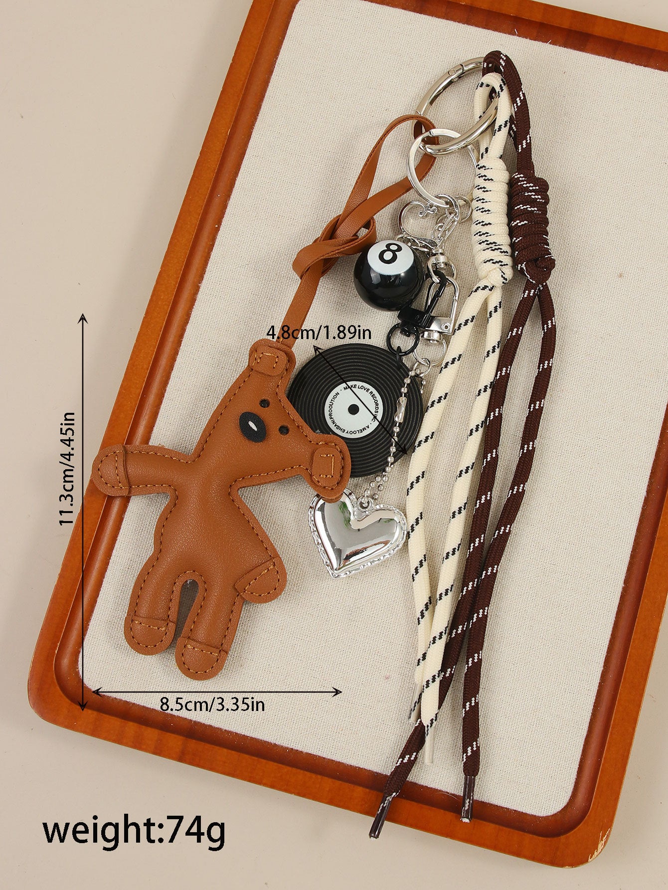 New CartoonBeanieBear Bag Charm Miu Leather Teddy Keychain Black Rope